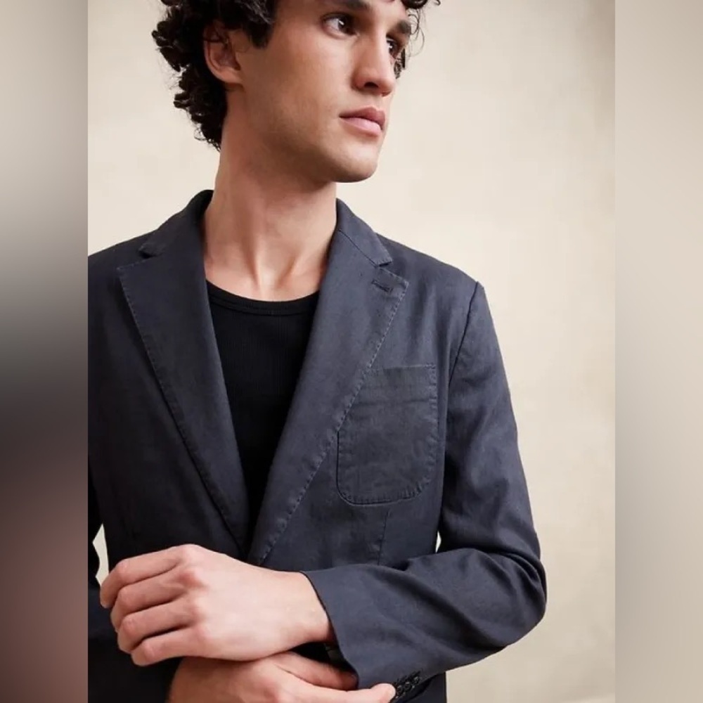 NWT! Banana Republic Dark Navy Traveler Linen-Cotton Blazer - Size 36 🧤 - Picture 3 of 5